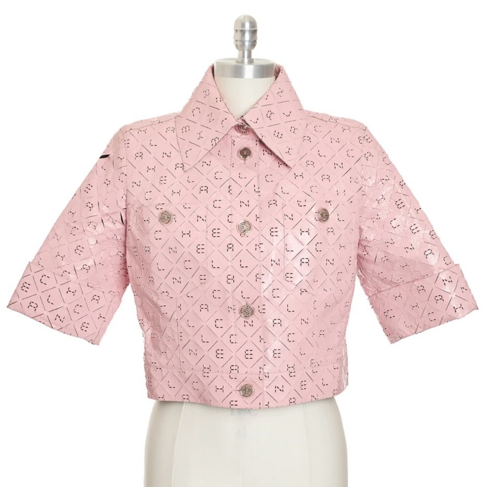 Chanel Pink Lambskin Logo Cropped Button Up